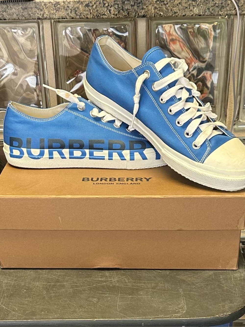 Burberry Blue Low-Top Canvas Sneakers size 10